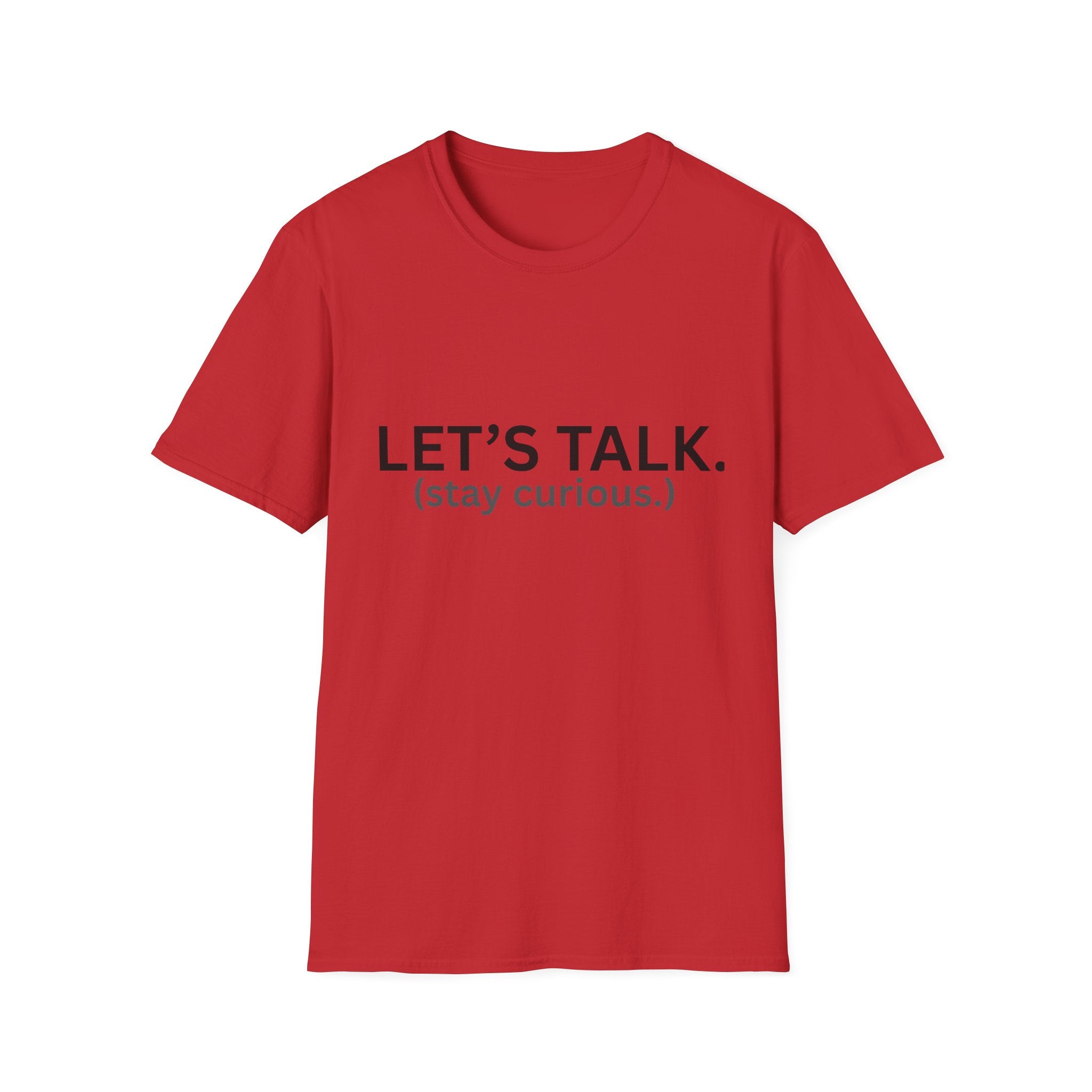 Let's Talk T-Shirt in Red with black letters — bold JLR Investigates branded tee — JLR Investigates
