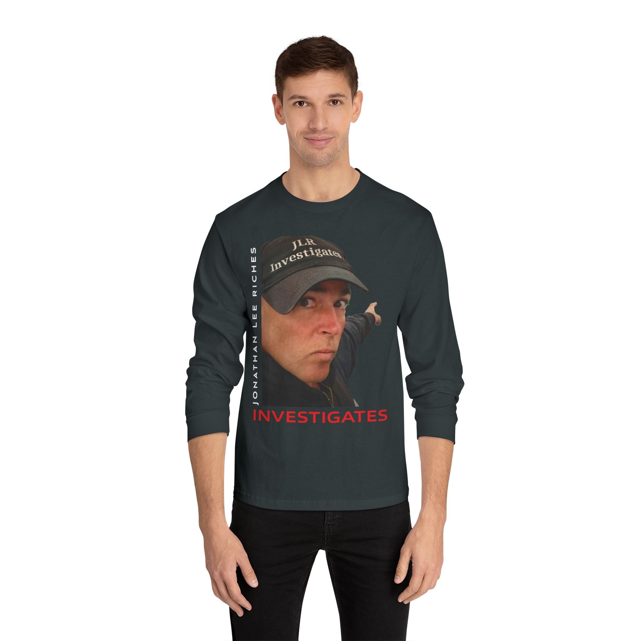 Investigates Long Sleeve Tee — Jonathan Lee Riches Investigator Portrait