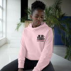 Model wearing the Pink JLR© Army “Let’s Roll” hoodie, front view.