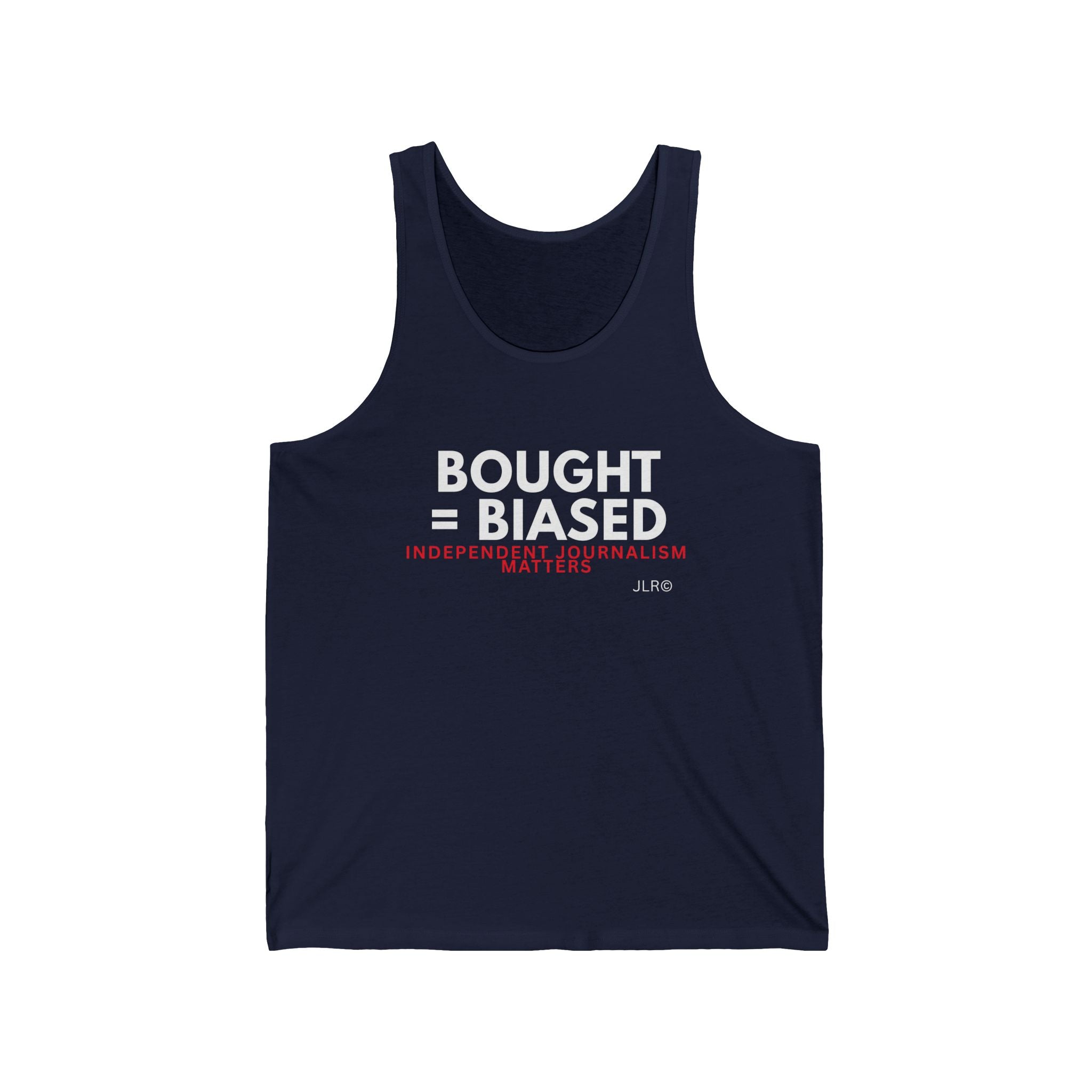 navy blue independent journalism tank top JLR Investigates