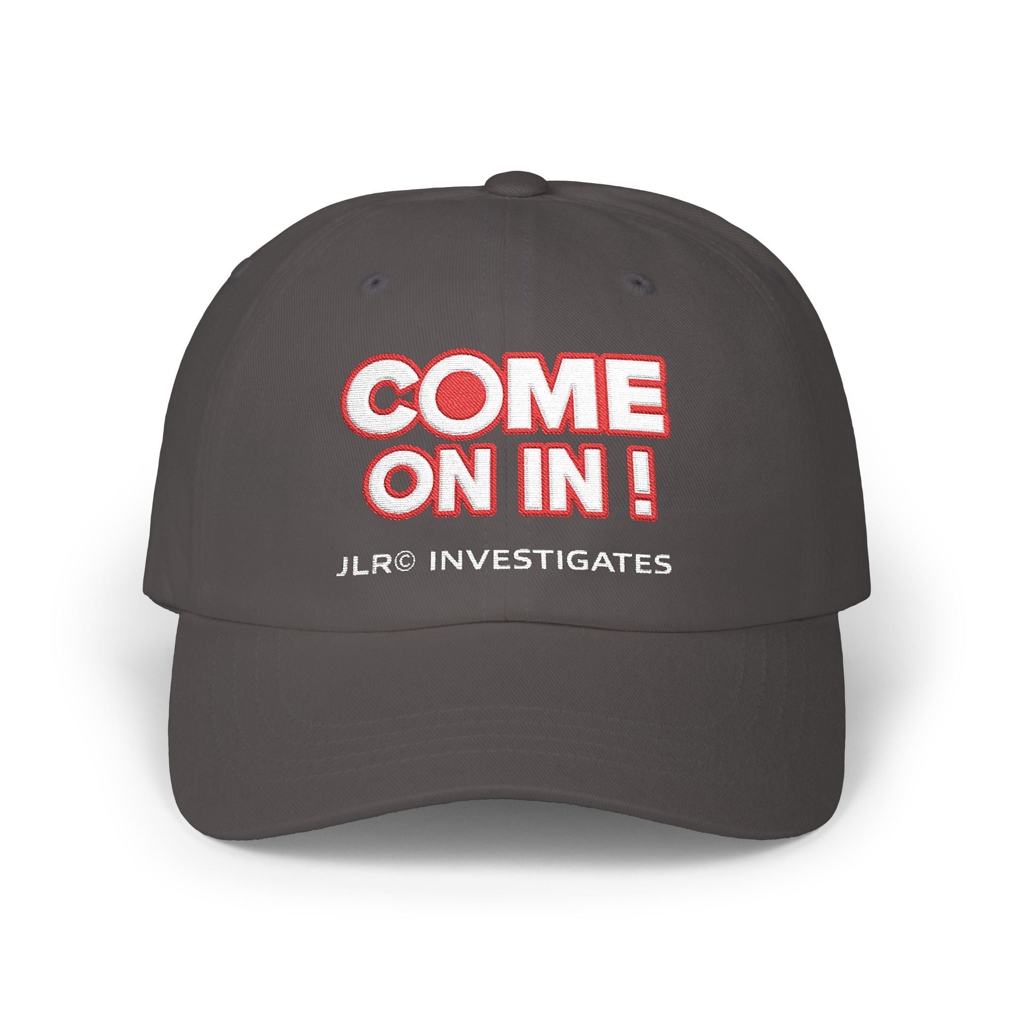 Camouflage Dad Cap — “COME ON IN!” JLR© Investigates Embroidered Hat