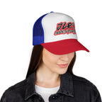 Trucker Cap — "JLR© Investigates" Retro Mesh Hat (Red, White & Blue)