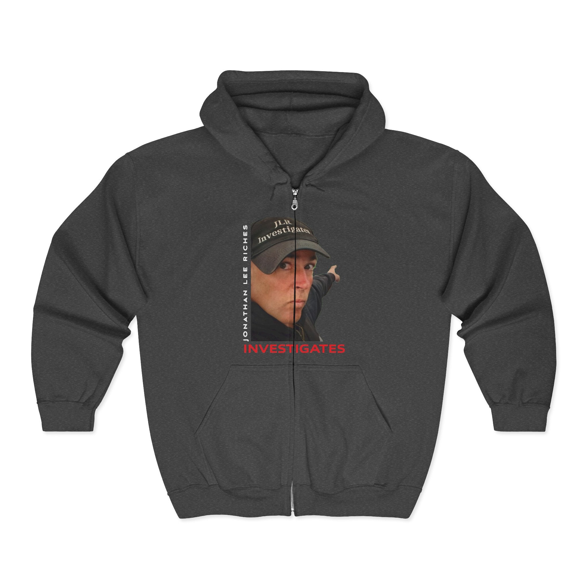 Jonathan Lee Riches Investigates Portrait Zip Hoodie – "Investigate It" Graphic Full-Zip Sweatshirt