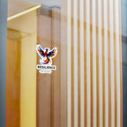 Resilience phoenix sticker applied to natural wood wall panels