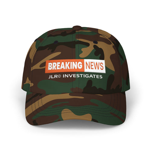 Breaking News Dad Cap — "Breaking News: JLR© Investigates" Camo Baseball Hat