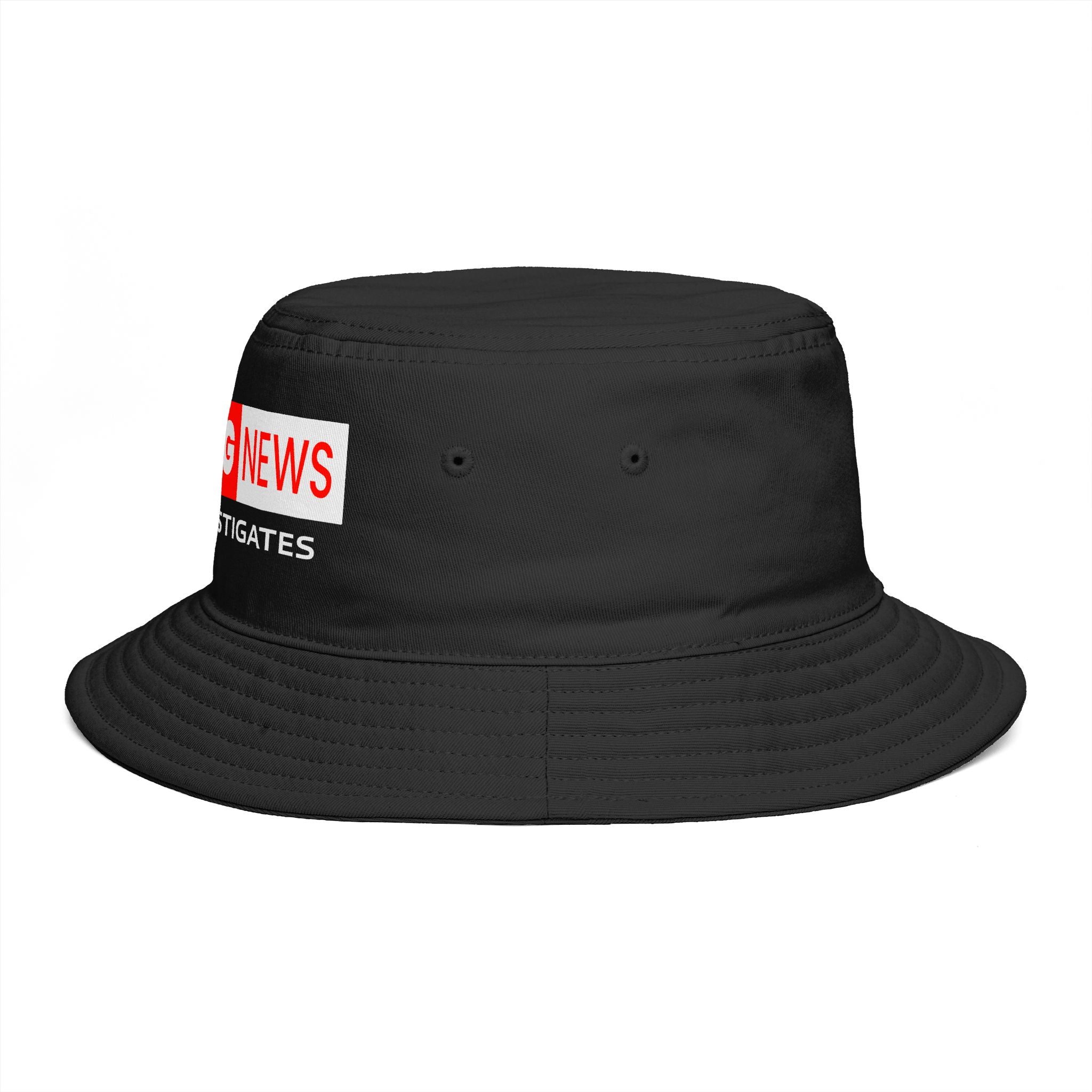 Breaking News Bucket Hat — "JLR© Investigates" Red Graphic News-Style Hat