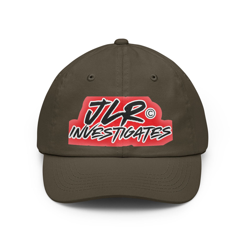 JLR© Investigates dad cap in charcoal with bold graphic logo print