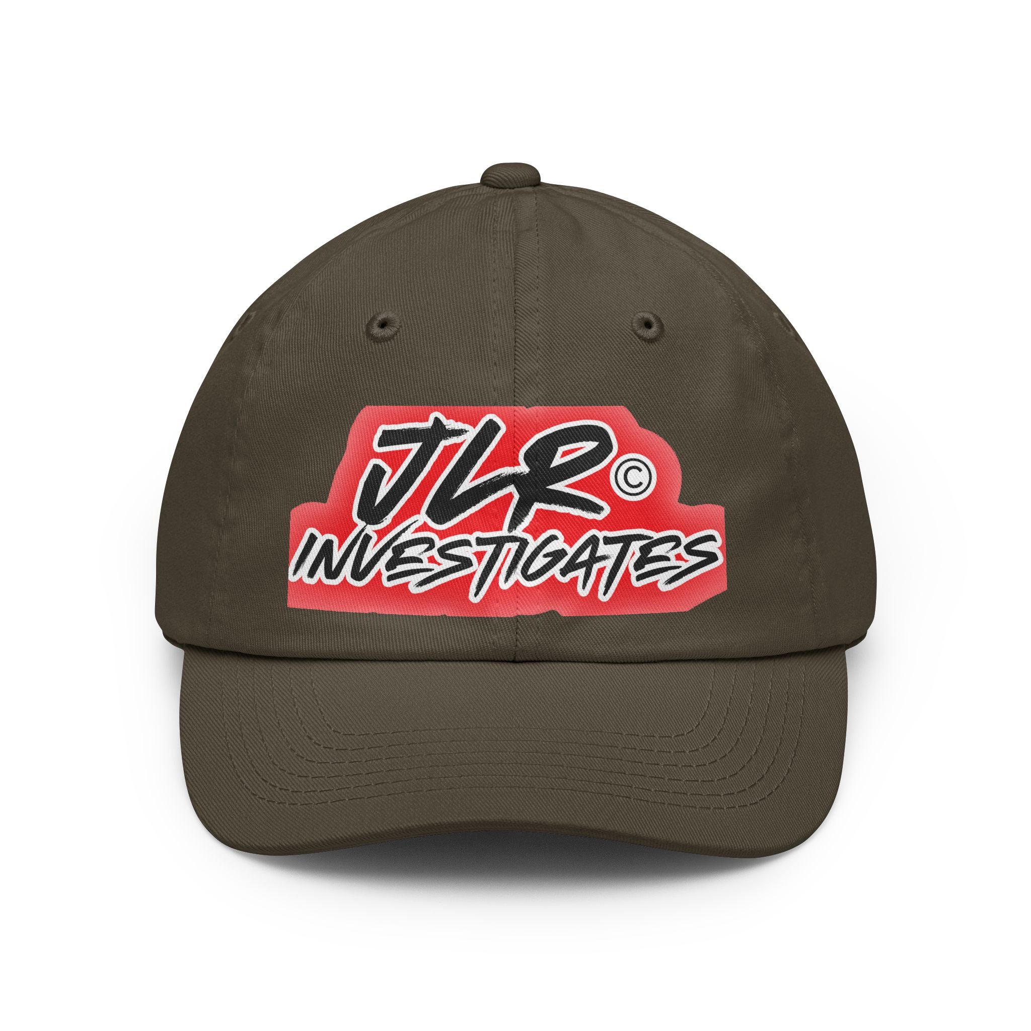 JLR© Investigates dad cap in charcoal with bold graphic logo print