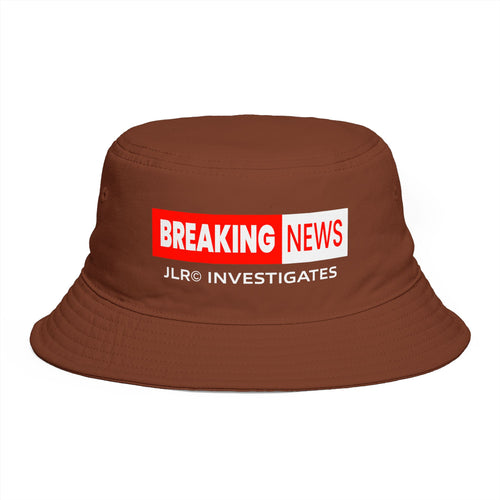 Breaking News Bucket Hat — "JLR© Investigates" Red Graphic News-Style Hat