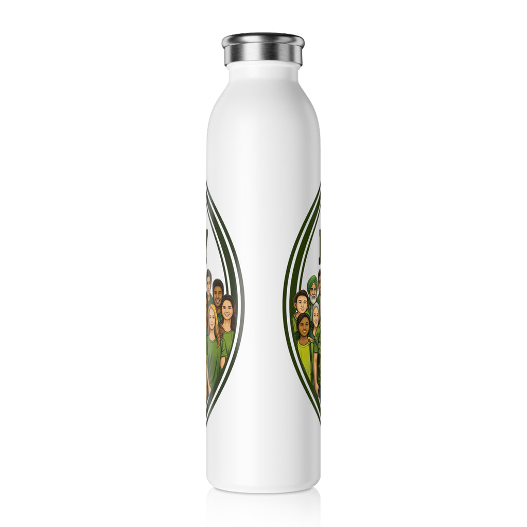 JLR Army Design 20oz insulated water bottle side view— Official Member JLR Army graphic with diverse group illustration — white stainless steel — JLR Investigates