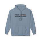 Fresh Coffee Hoodie – JLR© Investigates, stone blue color, flat lay front view