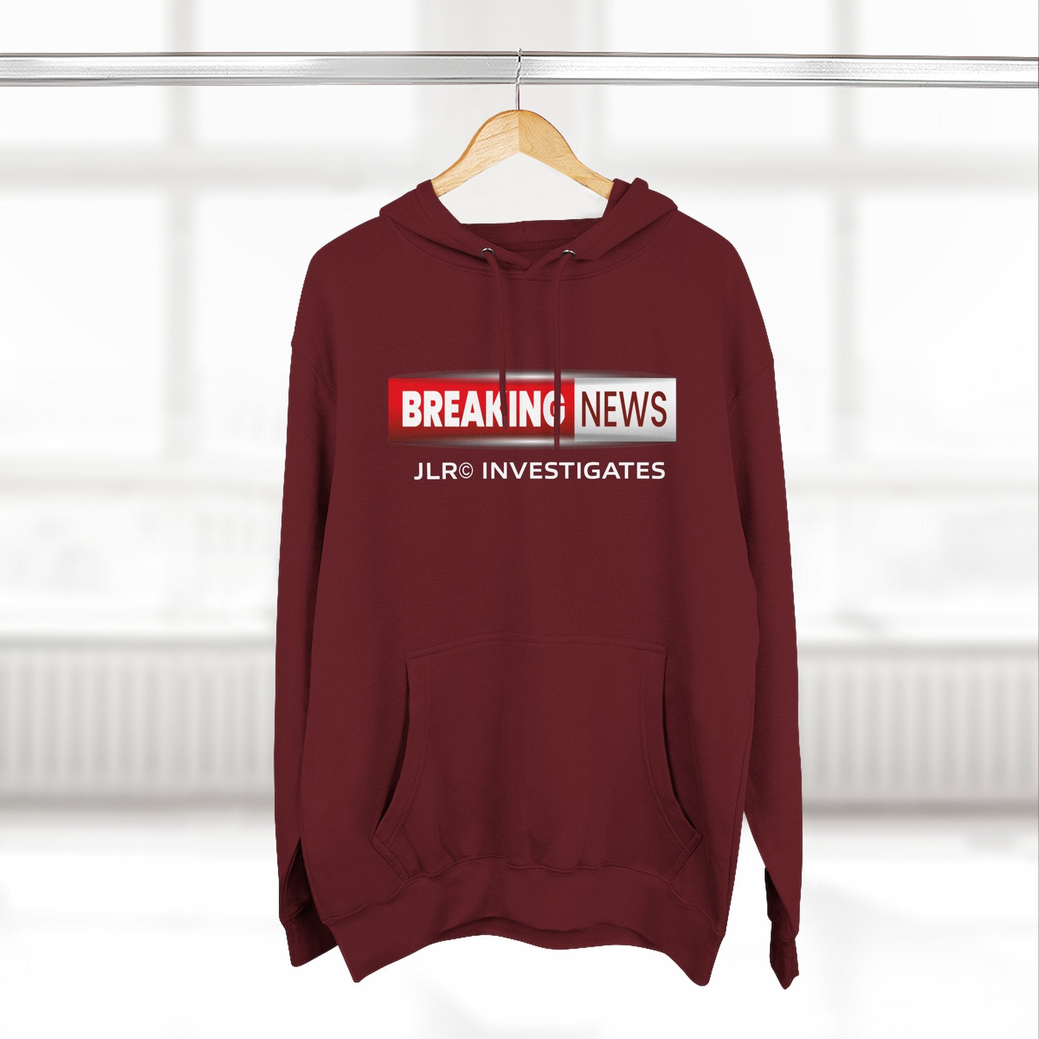 Breaking News Hoodie — "JLR© Investigates" Graphic Pullover