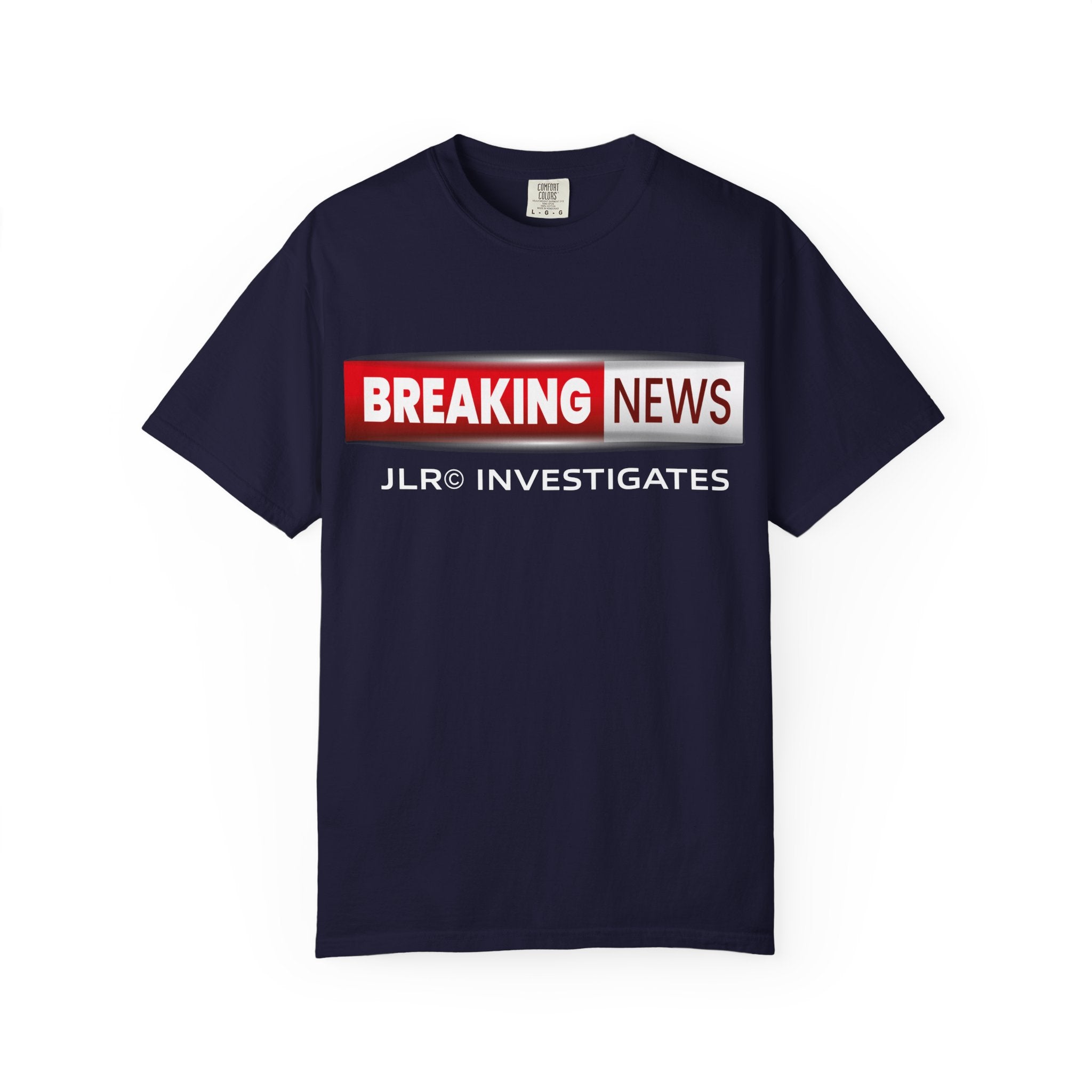 Breaking News! Graphic T-Shirt in True Navy — Front view | JLR© Investigates