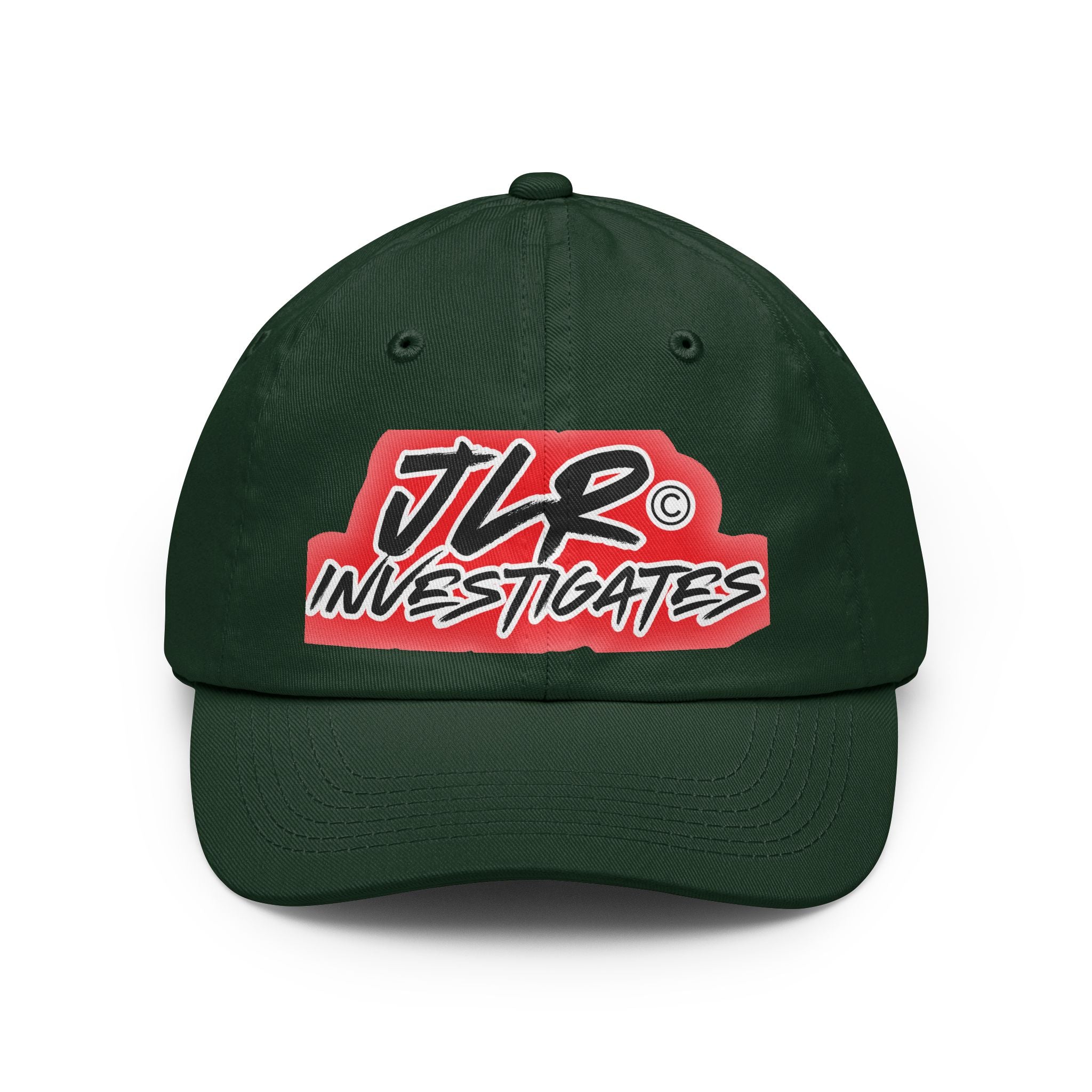 JLR© Investigates dad cap in forest green with bold graphic logo print