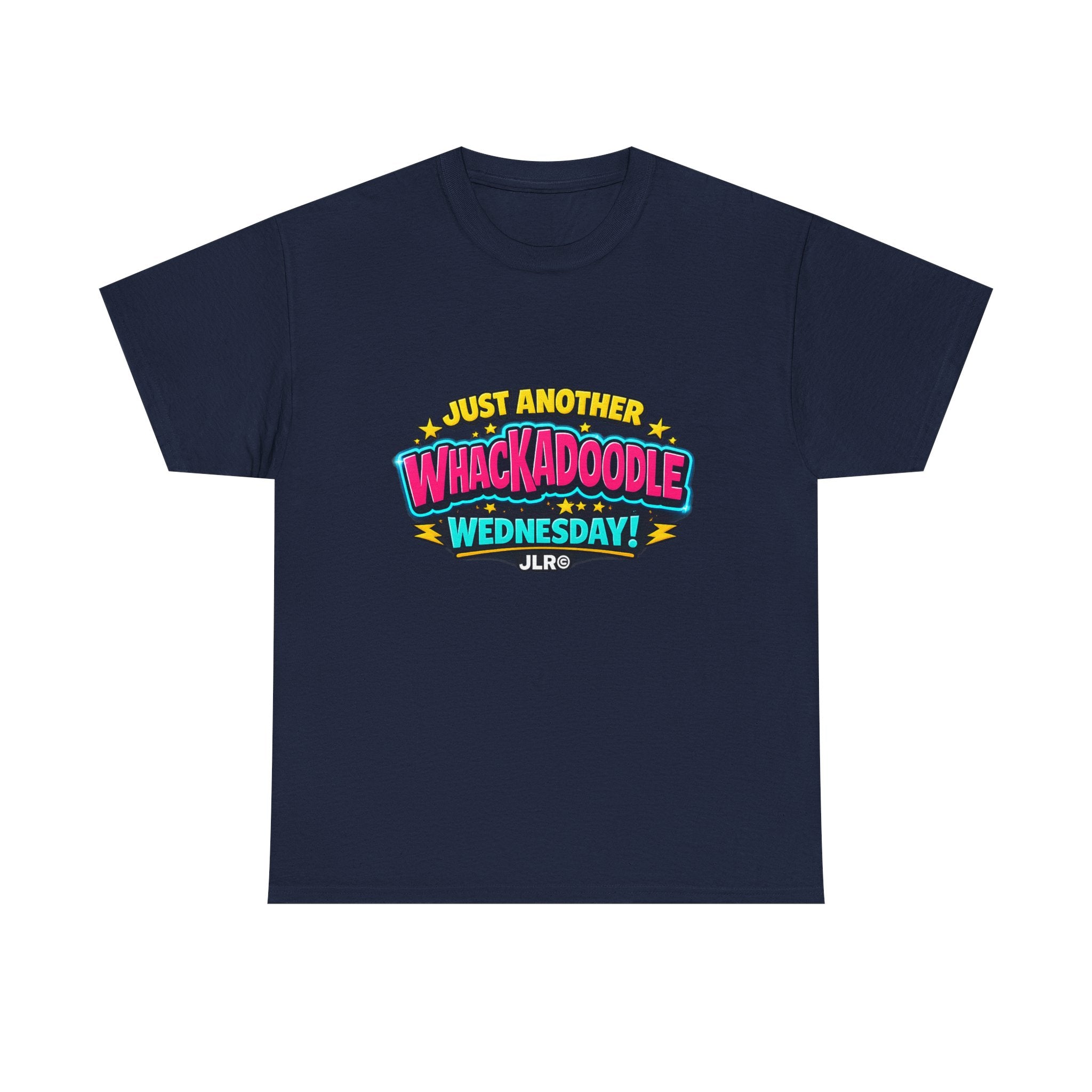navy blue Whackadoodle Wednesday graphic t-shirt — JLR Investigates unisex bold retro tee
