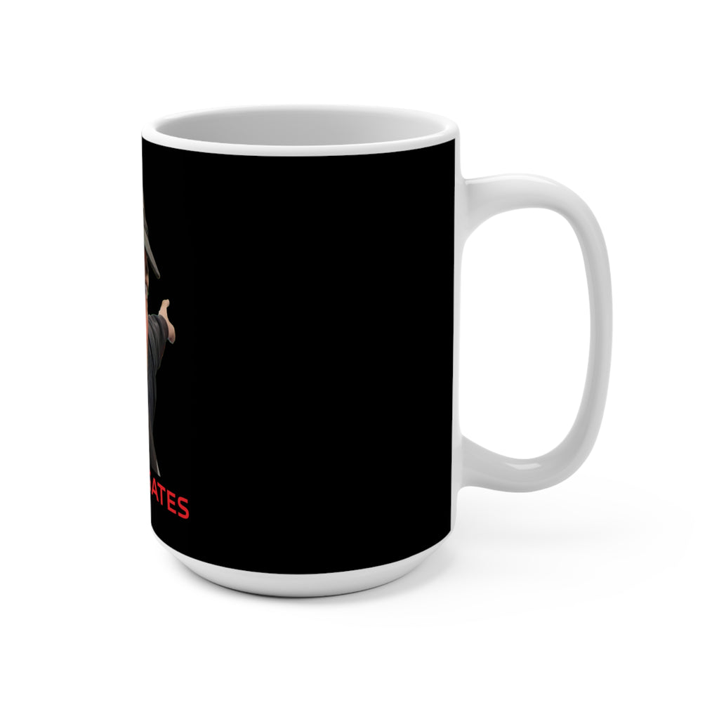 Let JLR© Show the Way! 15oz black ceramic mug showing Jonathan Lee Riches portrait print — side angle