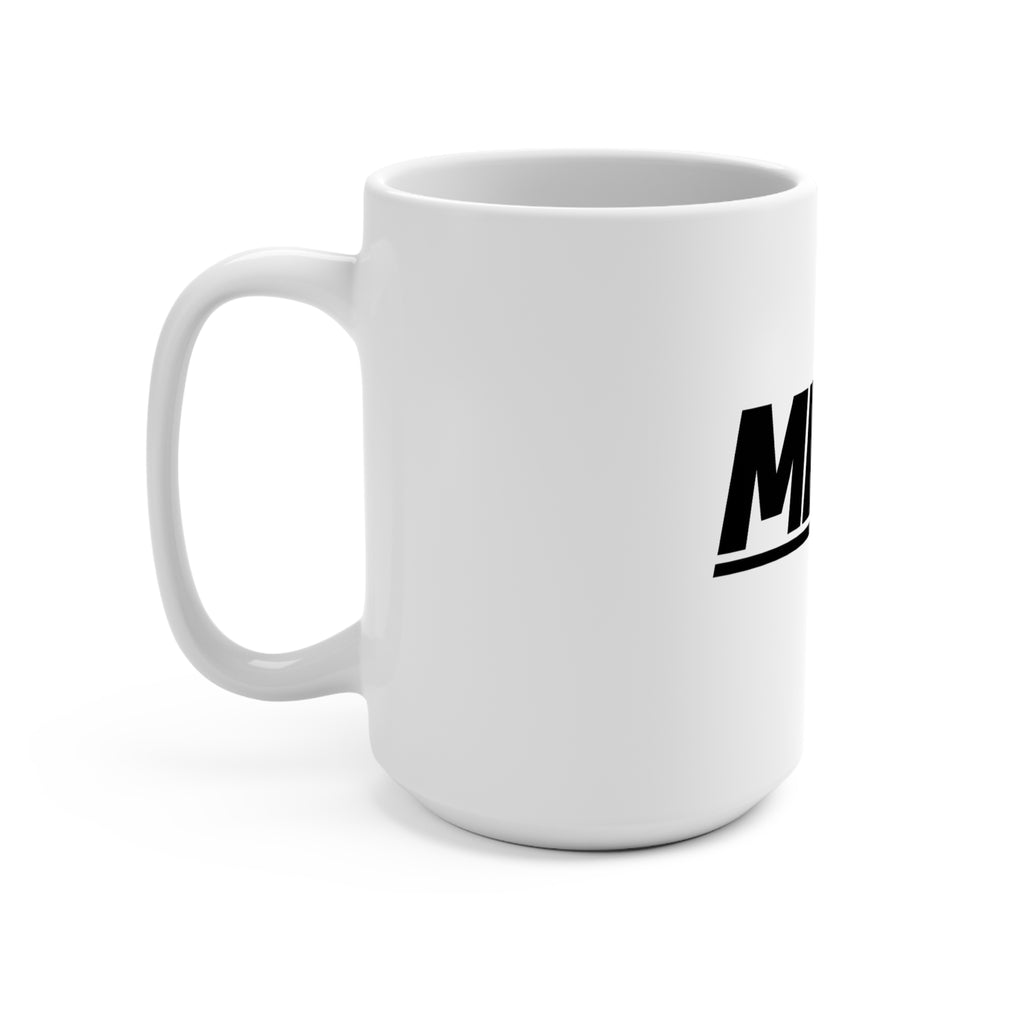 White 15 oz MEDIA JLR© coffee mug on a plain background