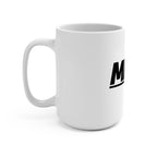 White 15 oz MEDIA JLR© coffee mug on a plain background