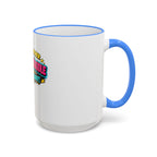Whackadoodle Wednesday 15oz white ceramic coffee mug with blue rim and handle and bold graphic print — JLR Investigates