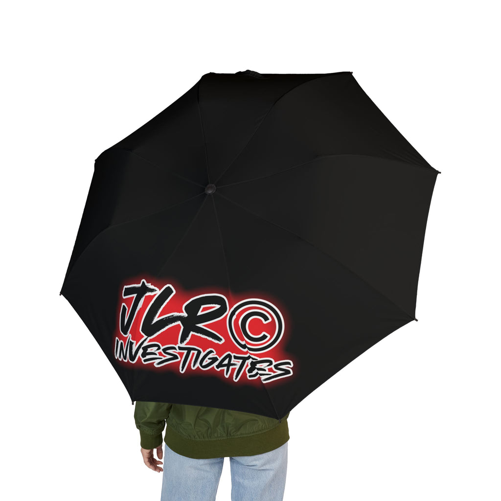 Foldable Umbrella — Black Semi-Automatic Rain Umbrella with JLR© Investogates Logo