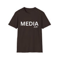 Brown unisex t-shirt with bold white text reading 'MEDIA JLR' — JLR Investigates apparel