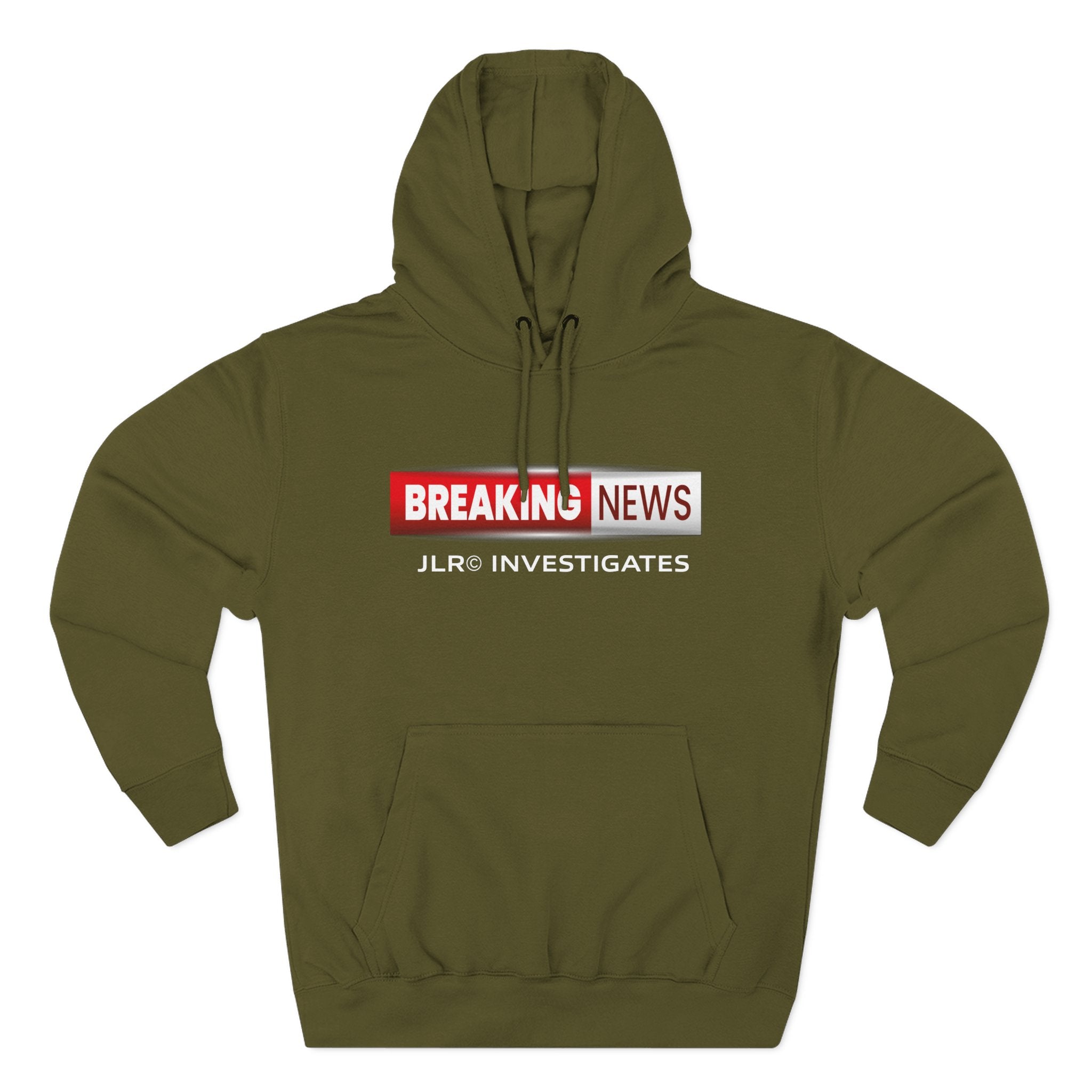 Breaking News Hoodie — "JLR© Investigates" Graphic Pullover