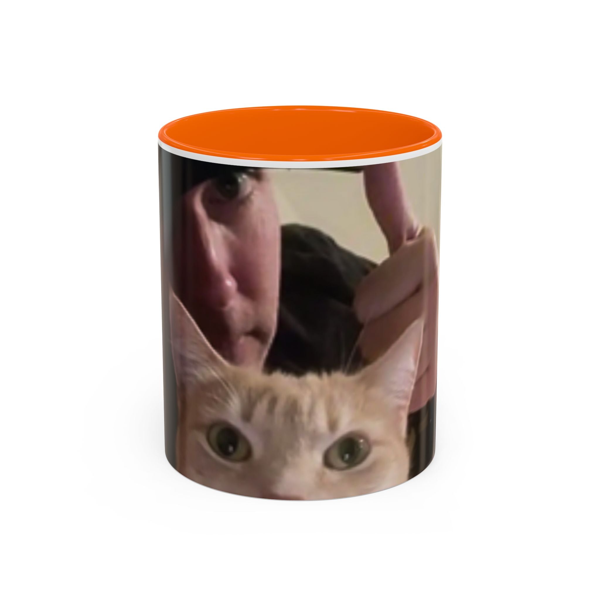 JLR Investigates and cat photo 11oz ceramic mug — Orange interior and handle— JLR Investigates