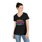 Woman wearing Whackadoodle Wednesday V-Neck T-Shirt in Black – JLR© Investigates