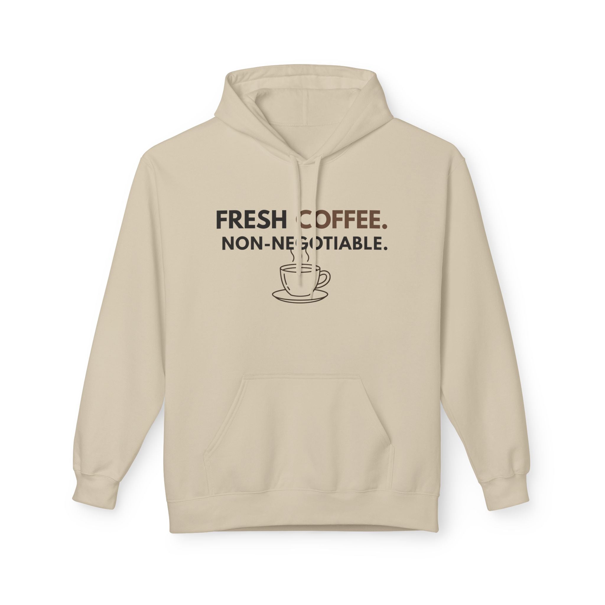 Fresh Coffee Hoodie – JLR© Investigates, sand color, flat lay front view