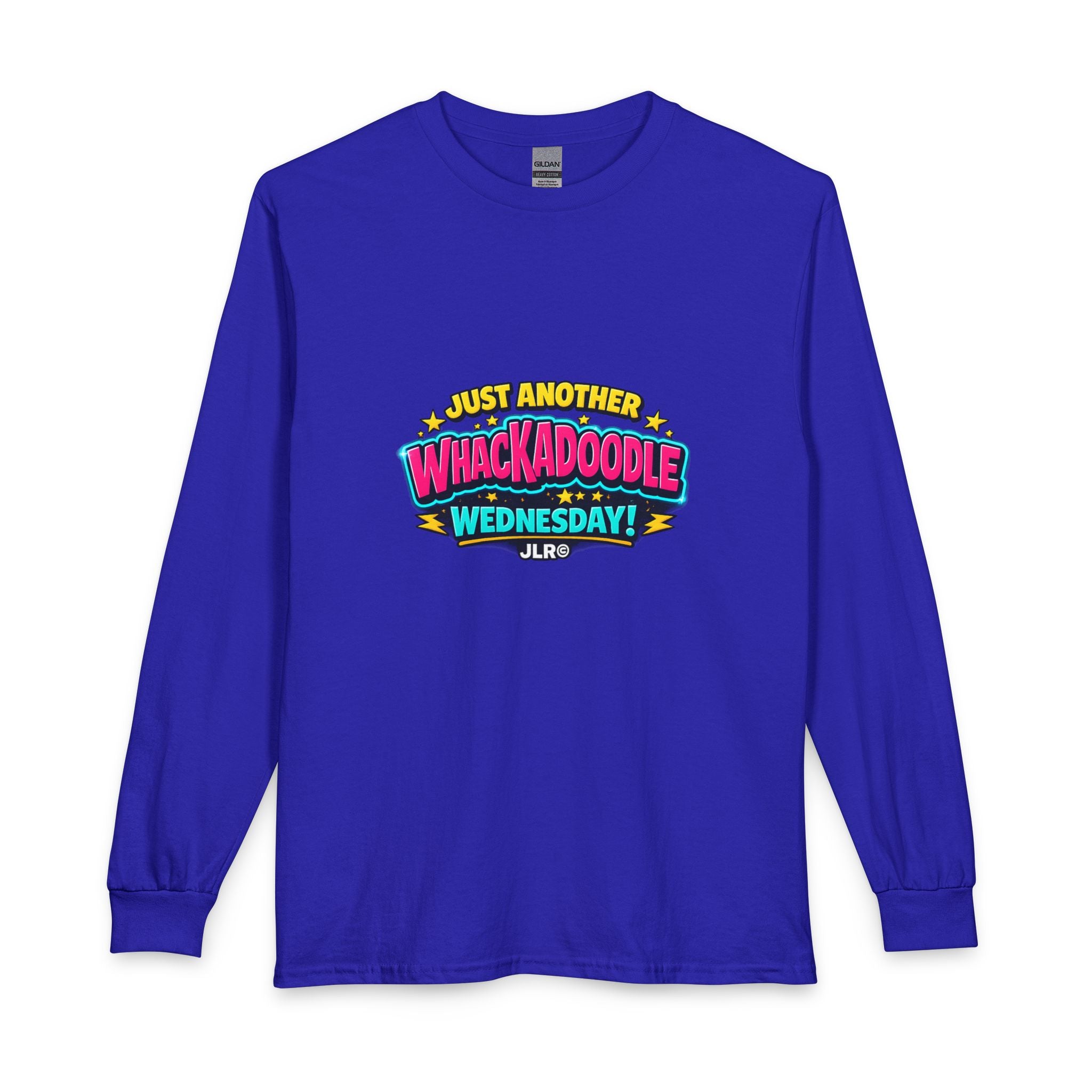 Whackadoodle Wednesday long sleeve graphic shirt in royal blue — JLR Investigates unisex cotton tee