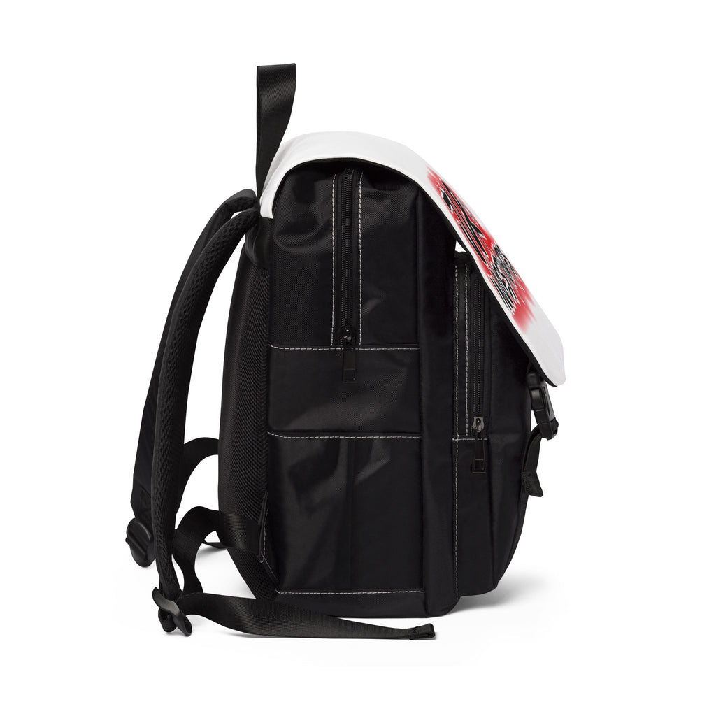 JLR© Investigates Logo Shoulder Backpack — back view showing padded mesh panel, adjustable shoulder straps, and black base