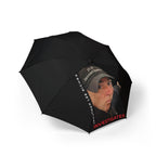 Investigator Portrait Foldable Umbrella — 'Investigates' Printed Compact Rain Umbrella