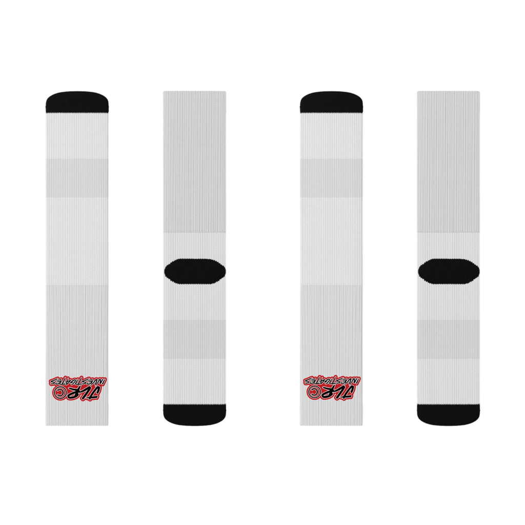 Sublimated Crew Socks — JLR© Investigates Logo