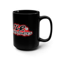 JLR Investigates branded 15oz black ceramic mug with bold red and white logo — JLR Investigates