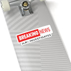 Breaking News JLR© Investigates sticker on a skateboard displaying the red and white logo design