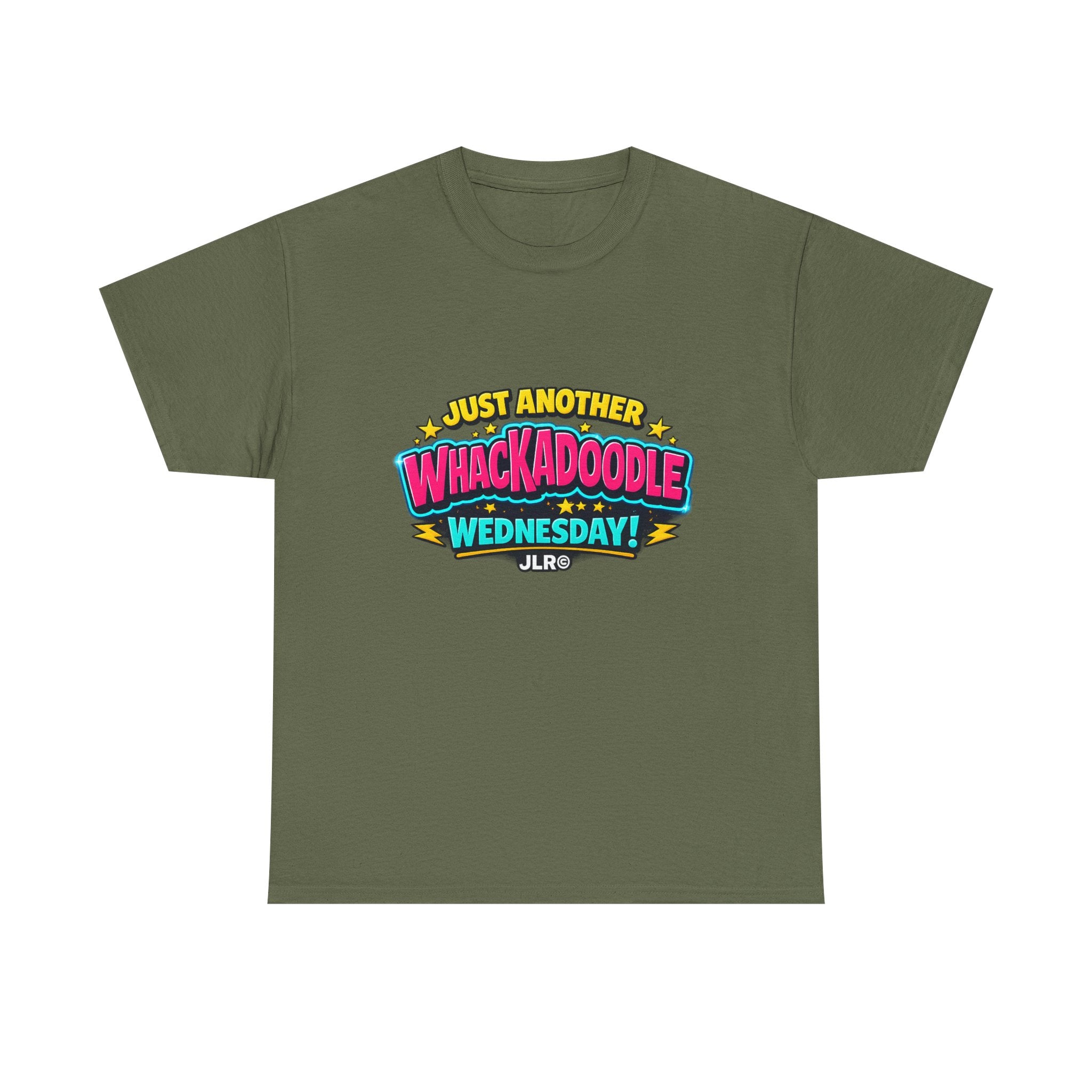 Olive green Whackadoodle Wednesday graphic t-shirt — JLR Investigates unisex bold retro tee