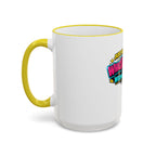Whackadoodle Wednesday 15oz white ceramic coffee mug with yellow rim and handle and bold graphic print — JLR Investigates