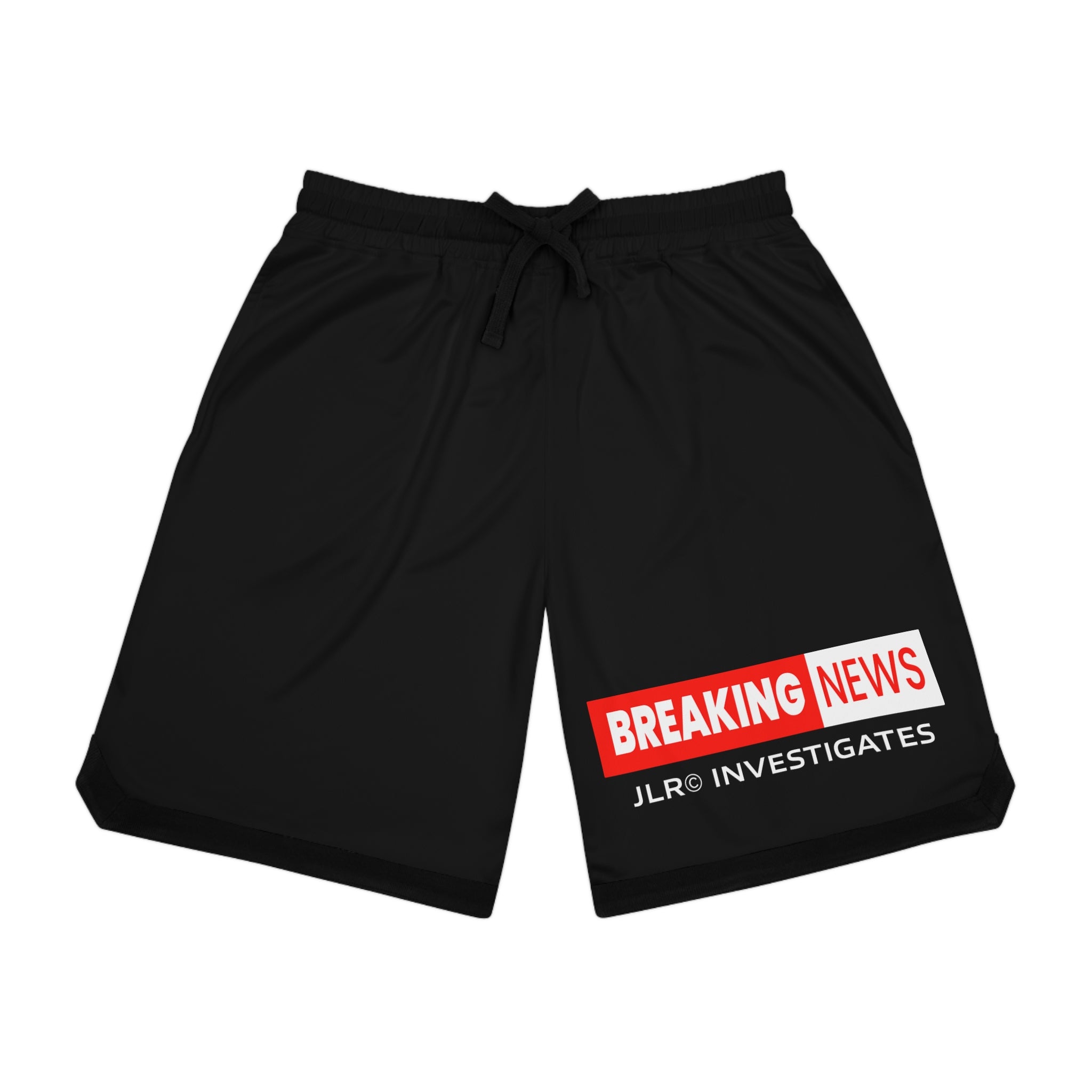 Breaking News JLR© Investigates Shorts — 'BREAKING NEWS' Graphic Athletic Rib Shorts