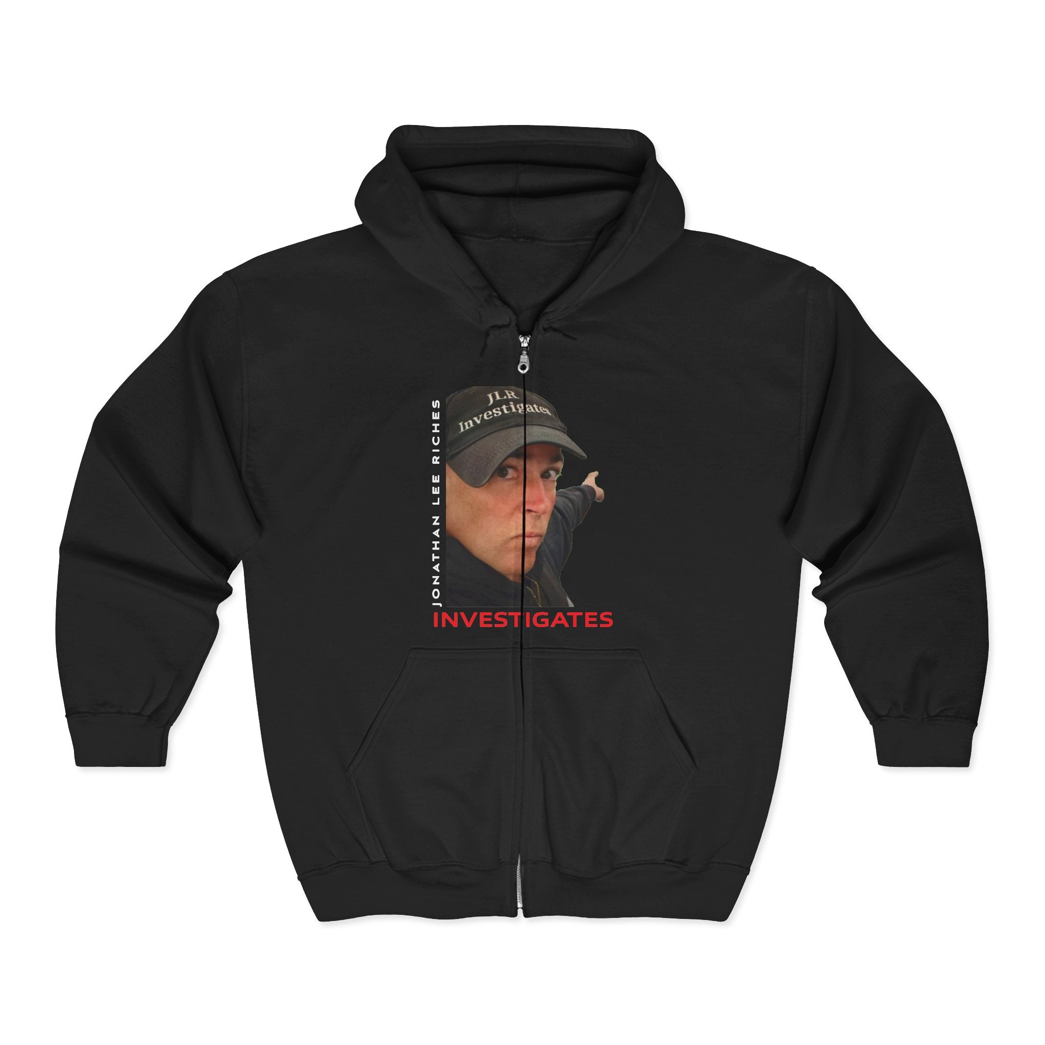 Jonathan Lee Riches Investigates Portrait Zip Hoodie – "Investigate It" Graphic Full-Zip Sweatshirt