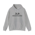 Sport grey pullover hoodie with JLR Investigates logo in black