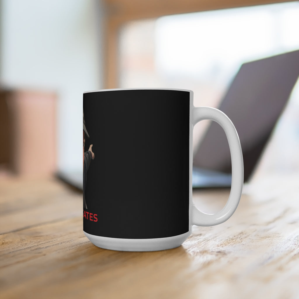 Let JLR© Show the Way! 15oz black ceramic coffee mug — C-shaped handle and full product view