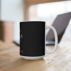 Let JLR© Show the Way! 15oz black ceramic coffee mug — C-shaped handle and full product view