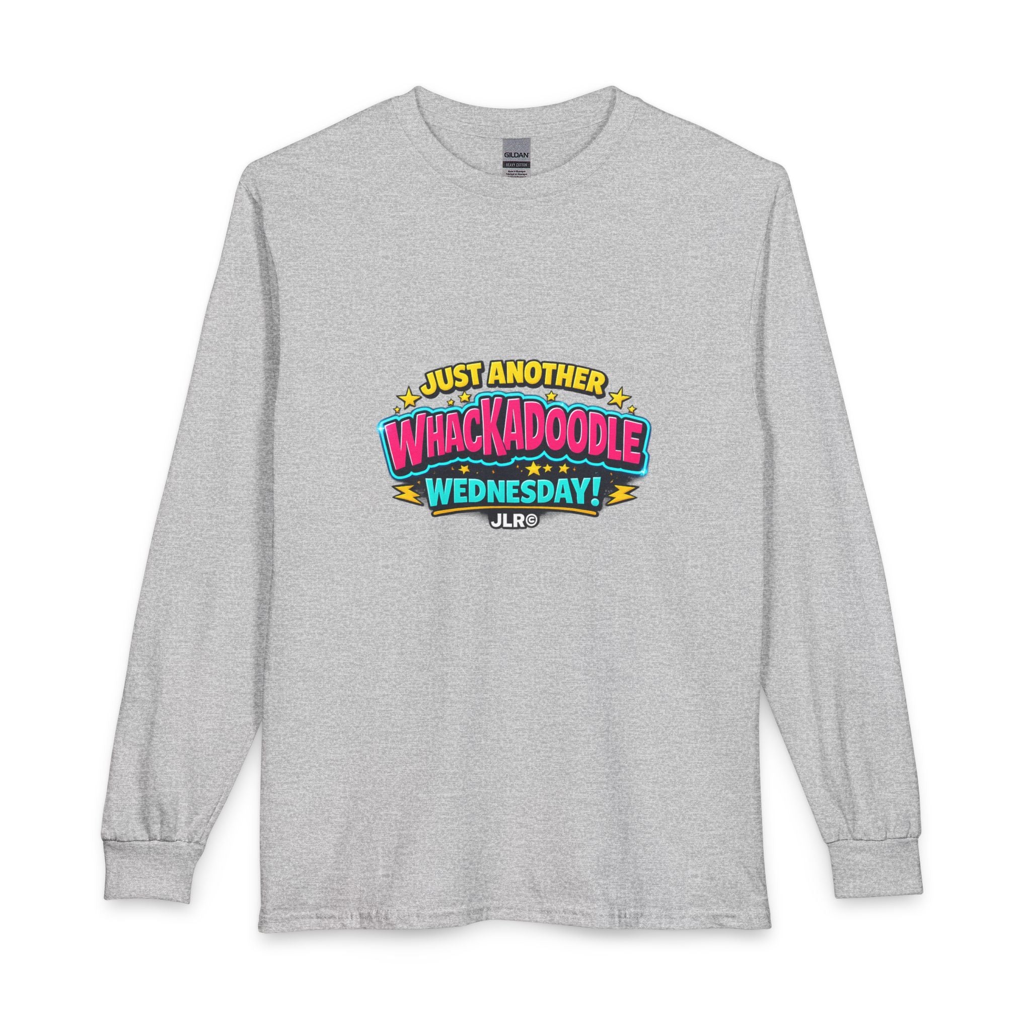 Whackadoodle Wednesday long sleeve graphic shirt in light grey — JLR Investigates unisex cotton tee