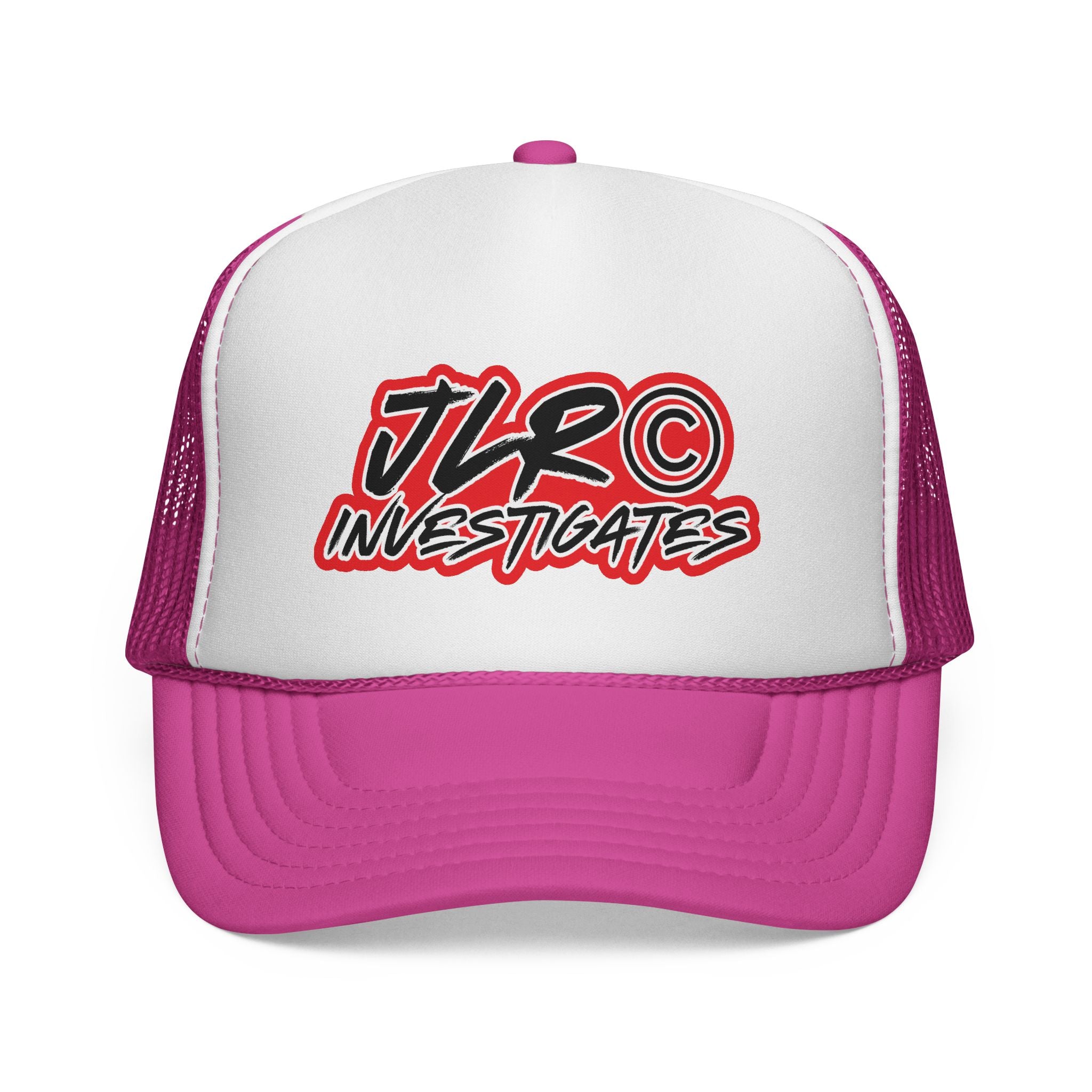 Trucker Cap — "JLR© Investigates" Retro Mesh Hat (Red, White & Blue)