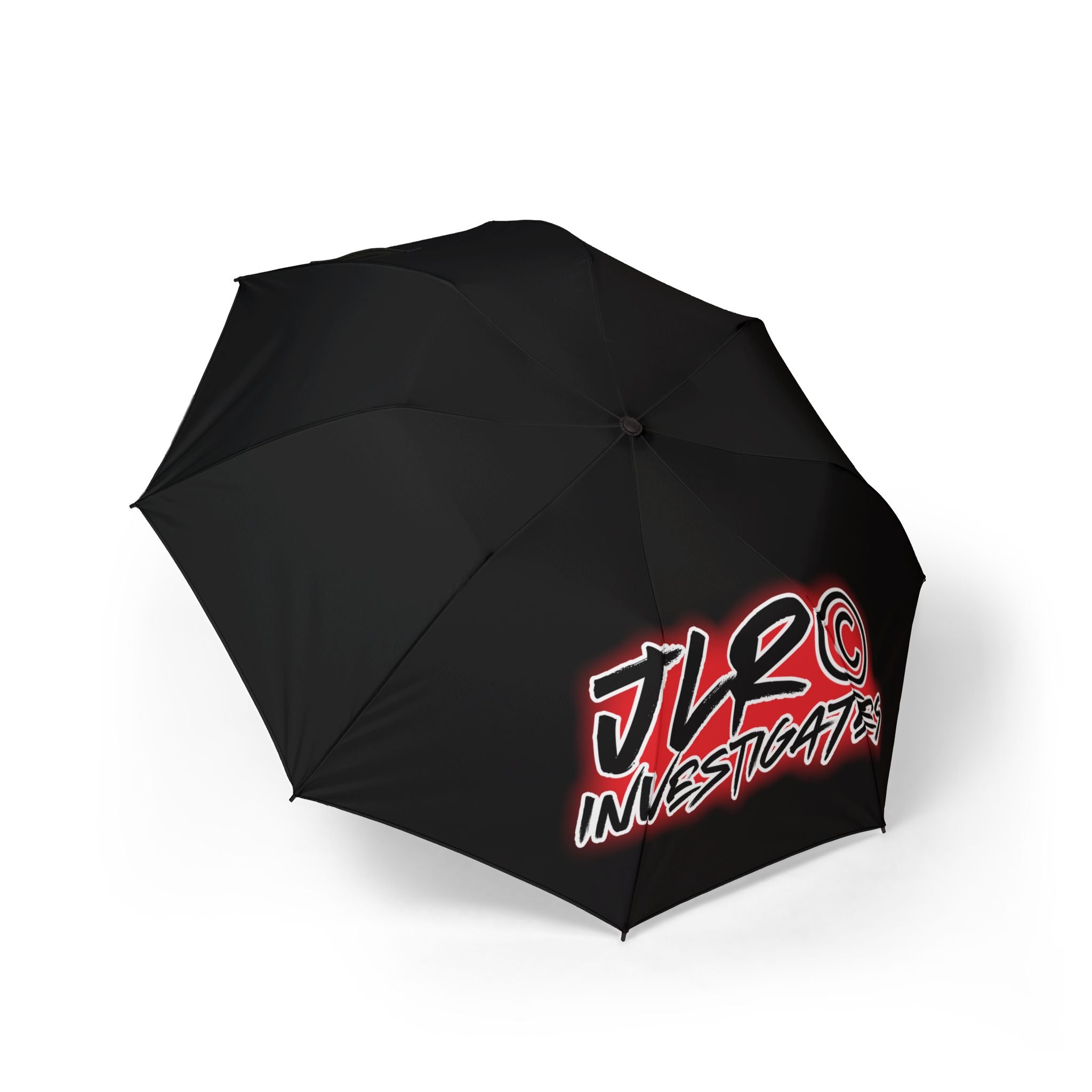 Foldable Umbrella — Black Semi-Automatic Rain Umbrella with JLR© Investogates Logo