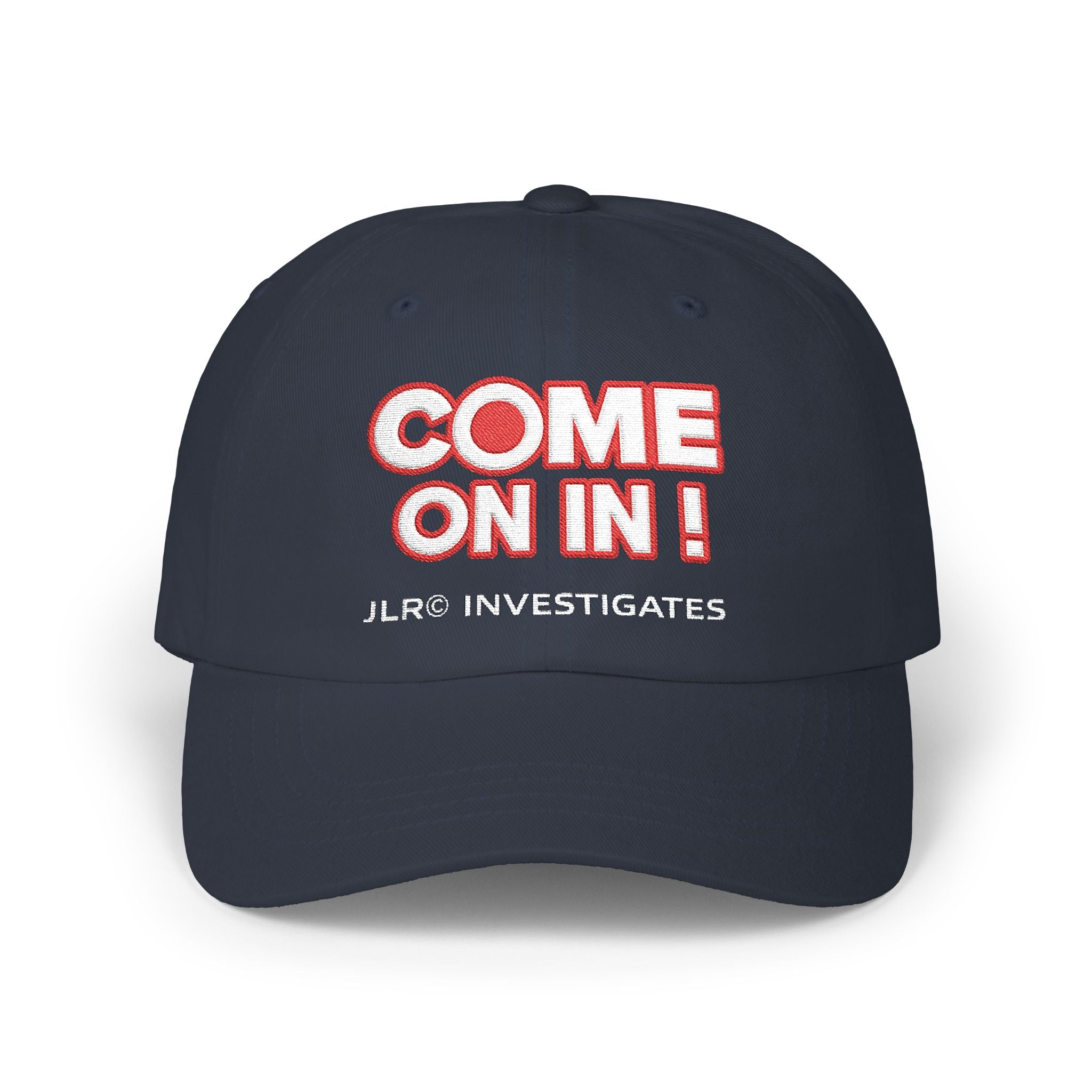 Camouflage Dad Cap — “COME ON IN!” JLR© Investigates Embroidered Hat