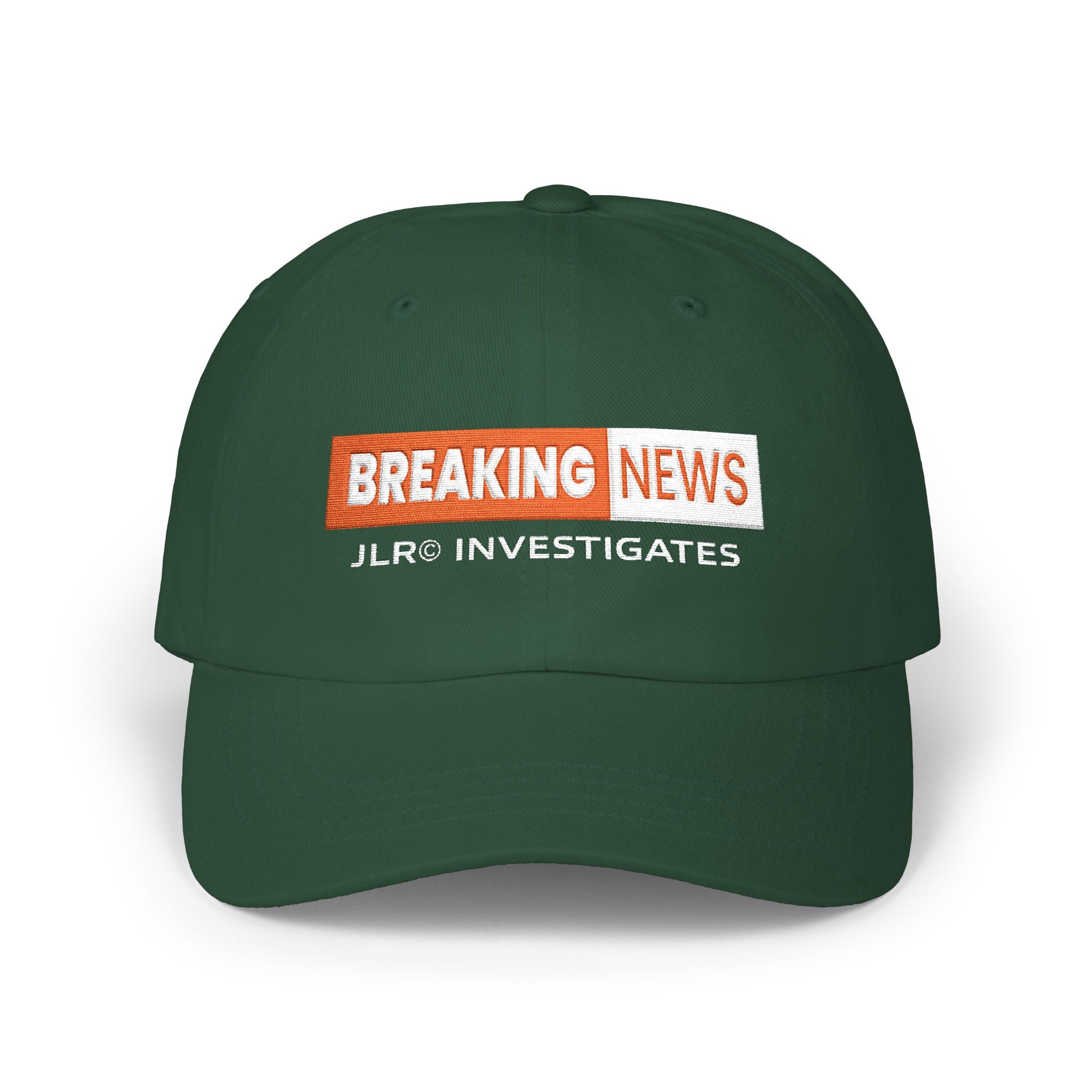 Breaking News Dad Cap — "Breaking News: JLR© Investigates" Camo Baseball Hat