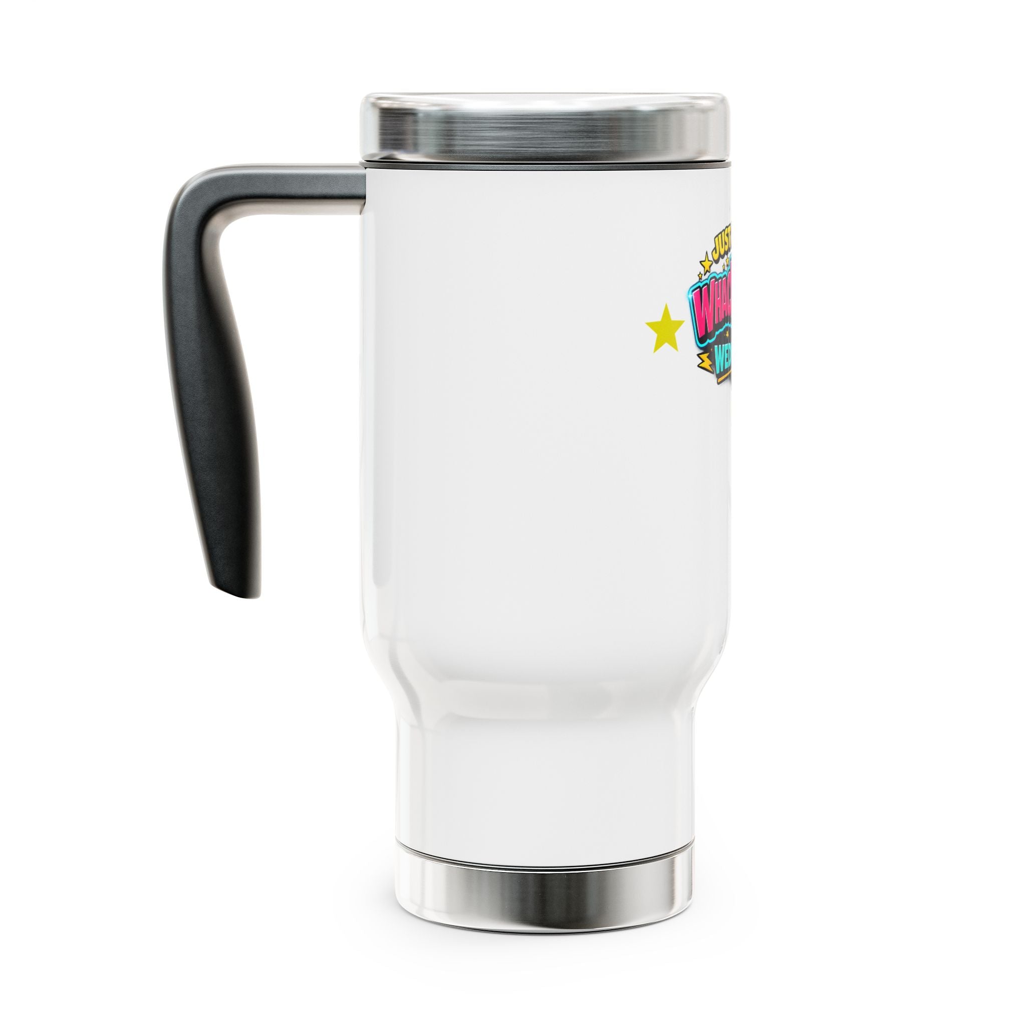 Just Another Whackadoodle Wednesday thermos side view— bold JLR Investigates branded tumbler — JLR Investigate