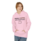 Fresh Coffee Hoodie – JLR© Investigates, light pink, worn by model, front view
