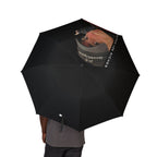 Investigator Portrait Foldable Umbrella — 'Investigates' Printed Compact Rain Umbrella